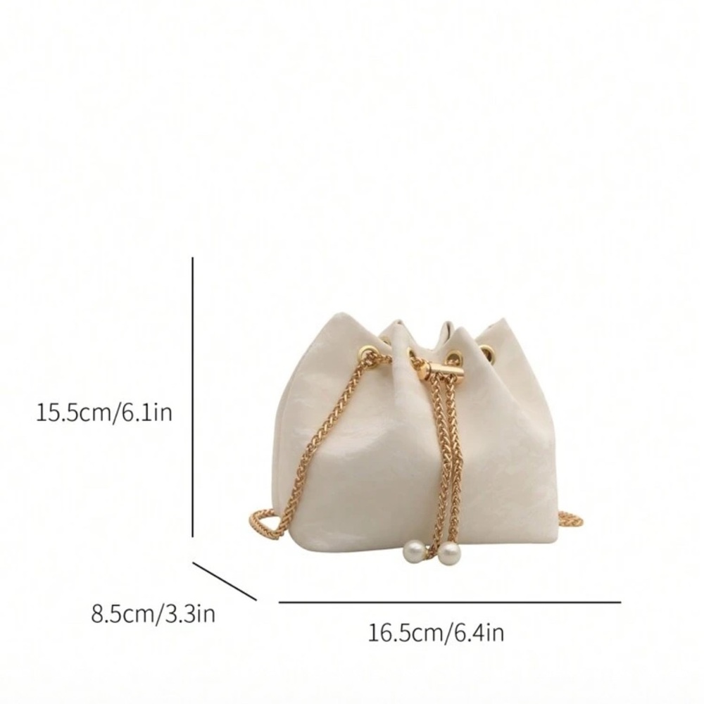 Elegant White and Gold Chain Bucket Bag - Picture 6 of 6